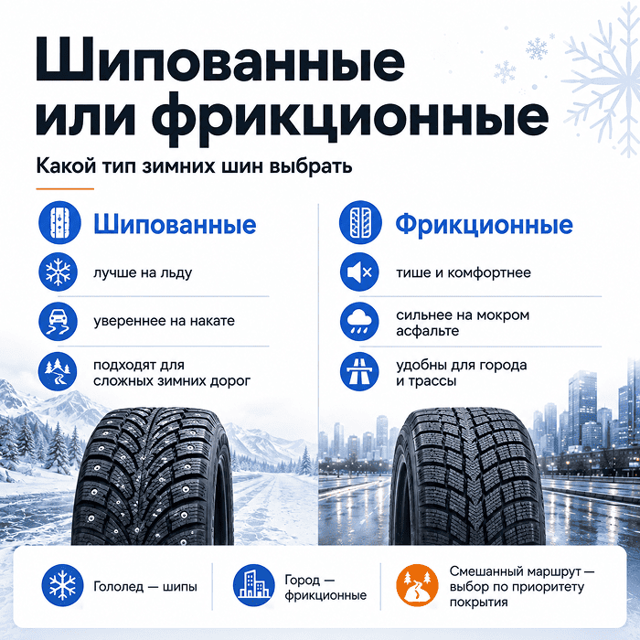 Шипованные или фрикционные зимние шины