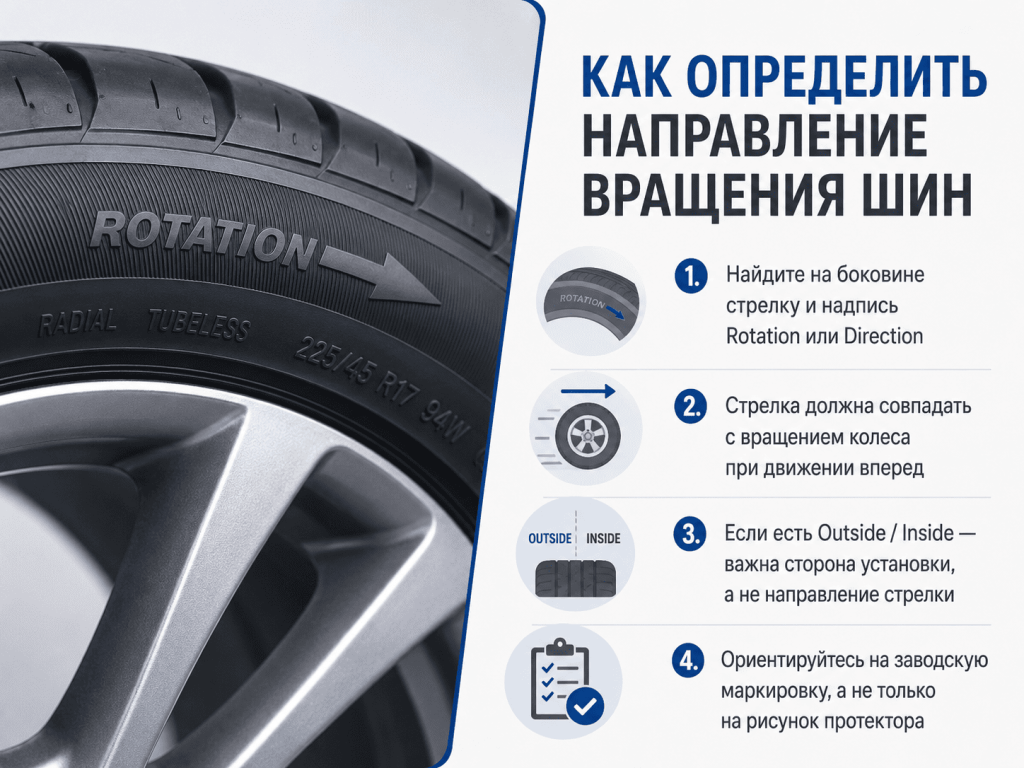 Как на шинах определить направление вращения